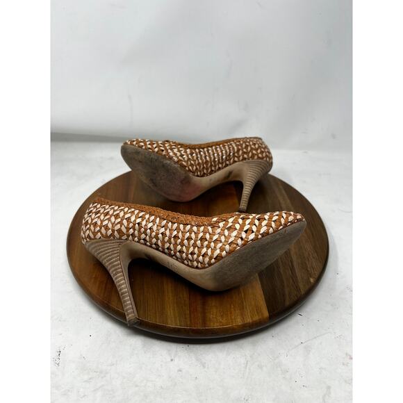 J. Crew Pumps Mona Dreamweaver Brown White Woven Leather Stiletto Heel Size 8 - Picture 7 of 9